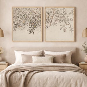 Set of 2 Botanical Wall Prints Framed Vintage Split Sketch Physical Prints