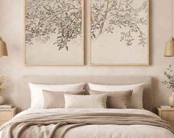 Set of 2 Botanical Wall Prints Framed Vintage Split Sketch Physical Prints