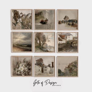 Cottagecore Square Wall Art Set Of 9 Prints Fall Vintage Countryside Printable Art Rustic Landscape Gallery Wall Set Digital Download Decor