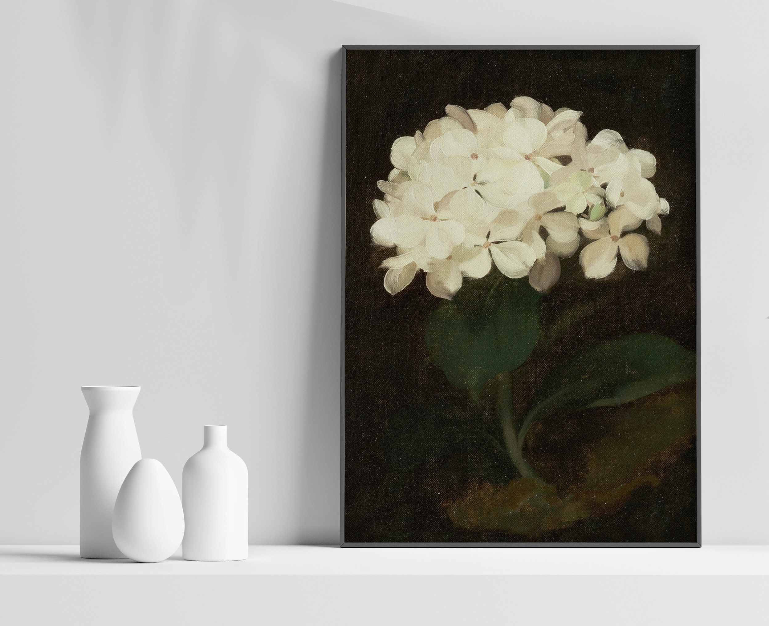 Moody Hydrangea Oil Painting: Dark Vintage Floral Art (digital Download ...