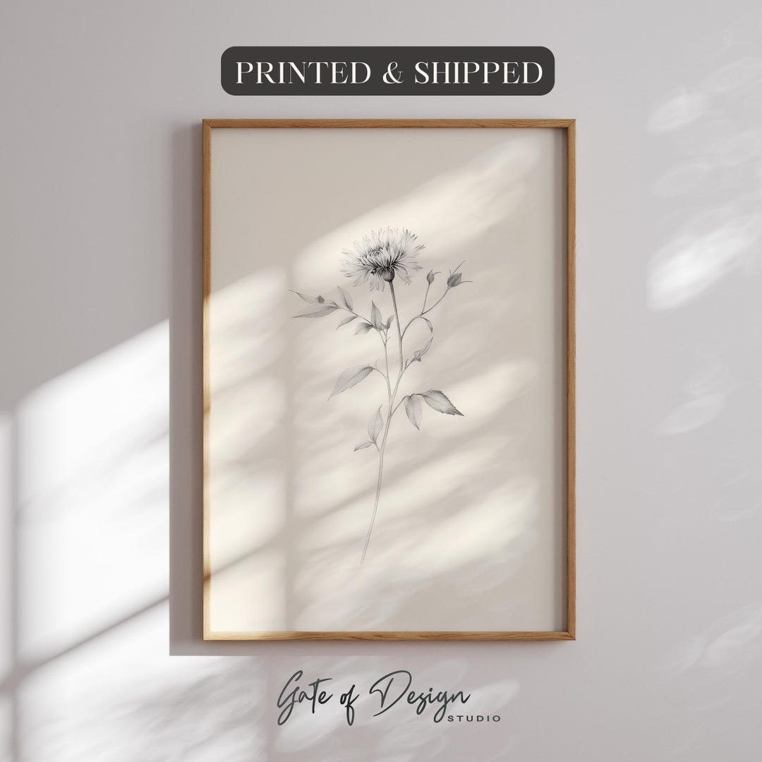 Minimalist Botanical Line Art Print Modern Neutral Flower Sketch ...