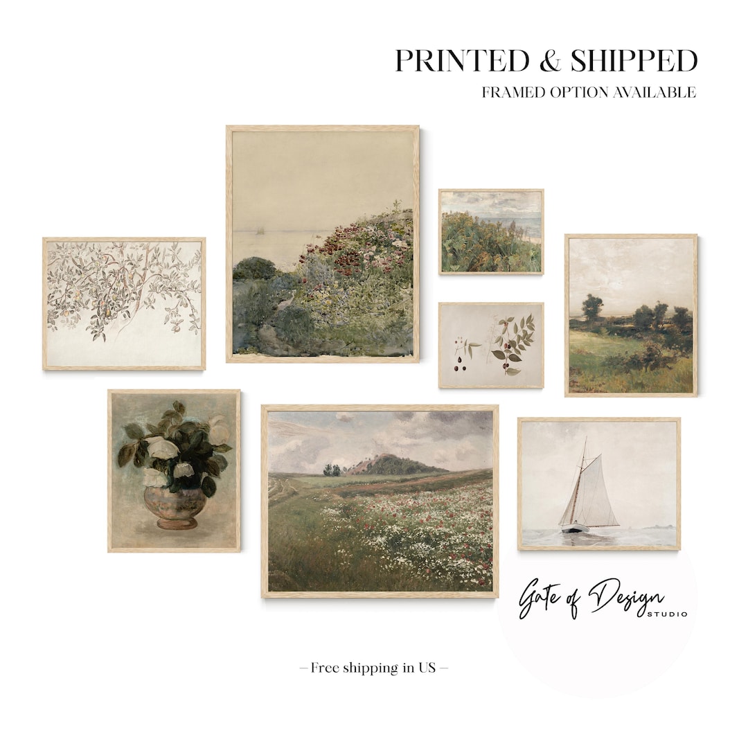 Printed French Country Art Print Set: Framed Vintage Green Gallery Wall ...