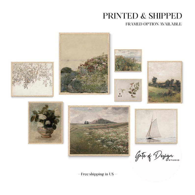 Printed French Country Art Print Set: Framed Vintage Green Gallery Wall ...