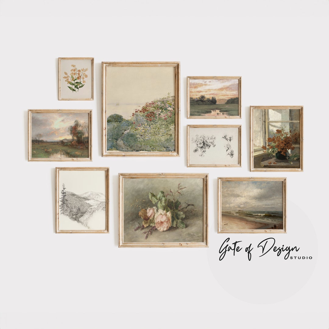 Cozy Gallery Wall Art Set Prints Vintage Living Room Decor Set of 9 ...
