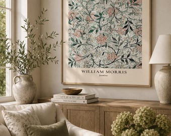 Canvas Large Square Printed William Morris Jasmine Art Print Vintage Botanical Canvas Wall Print English Cottage Decor