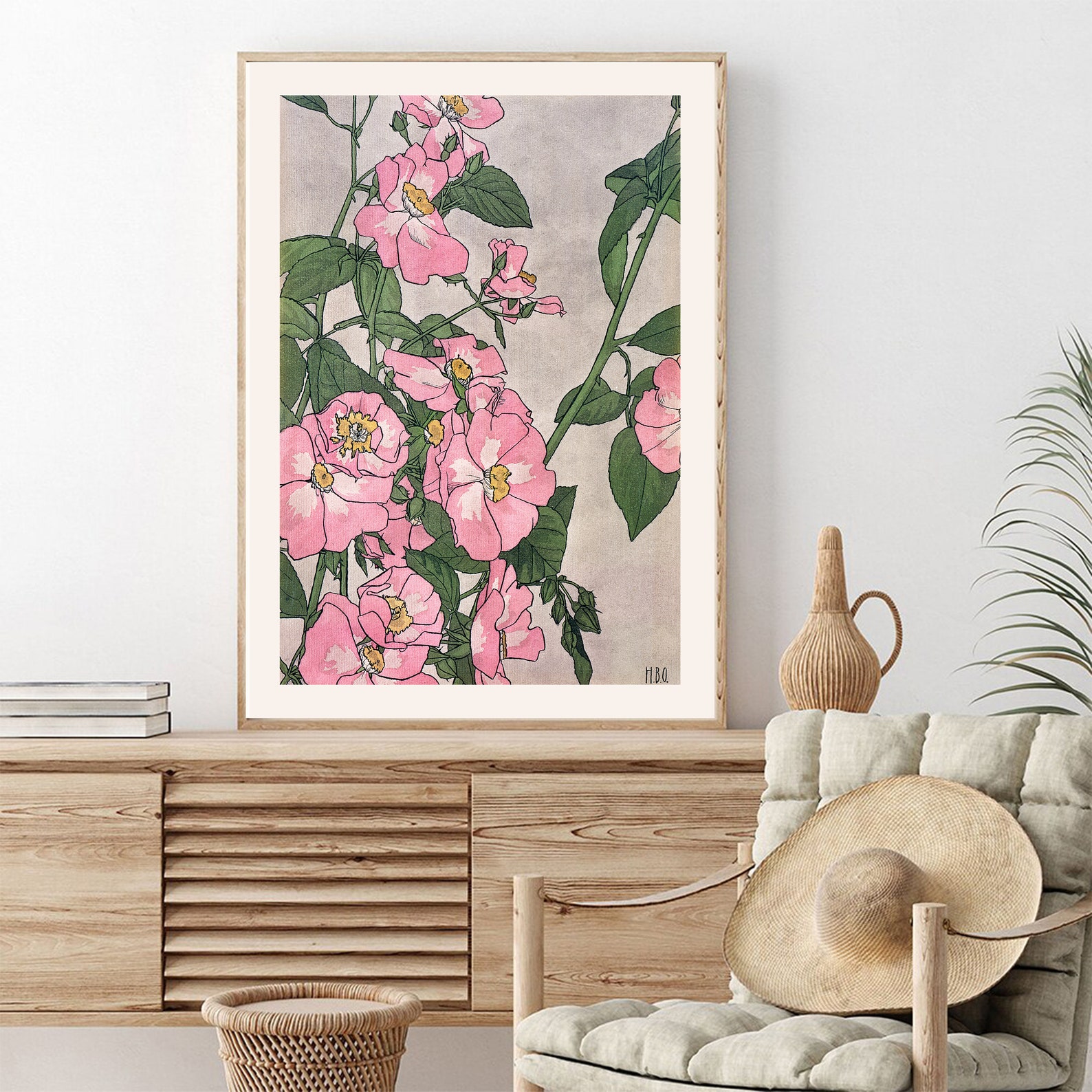 Vintage Pink Green Wall Art Set of 3 Prints Green Pink Floral Etsy