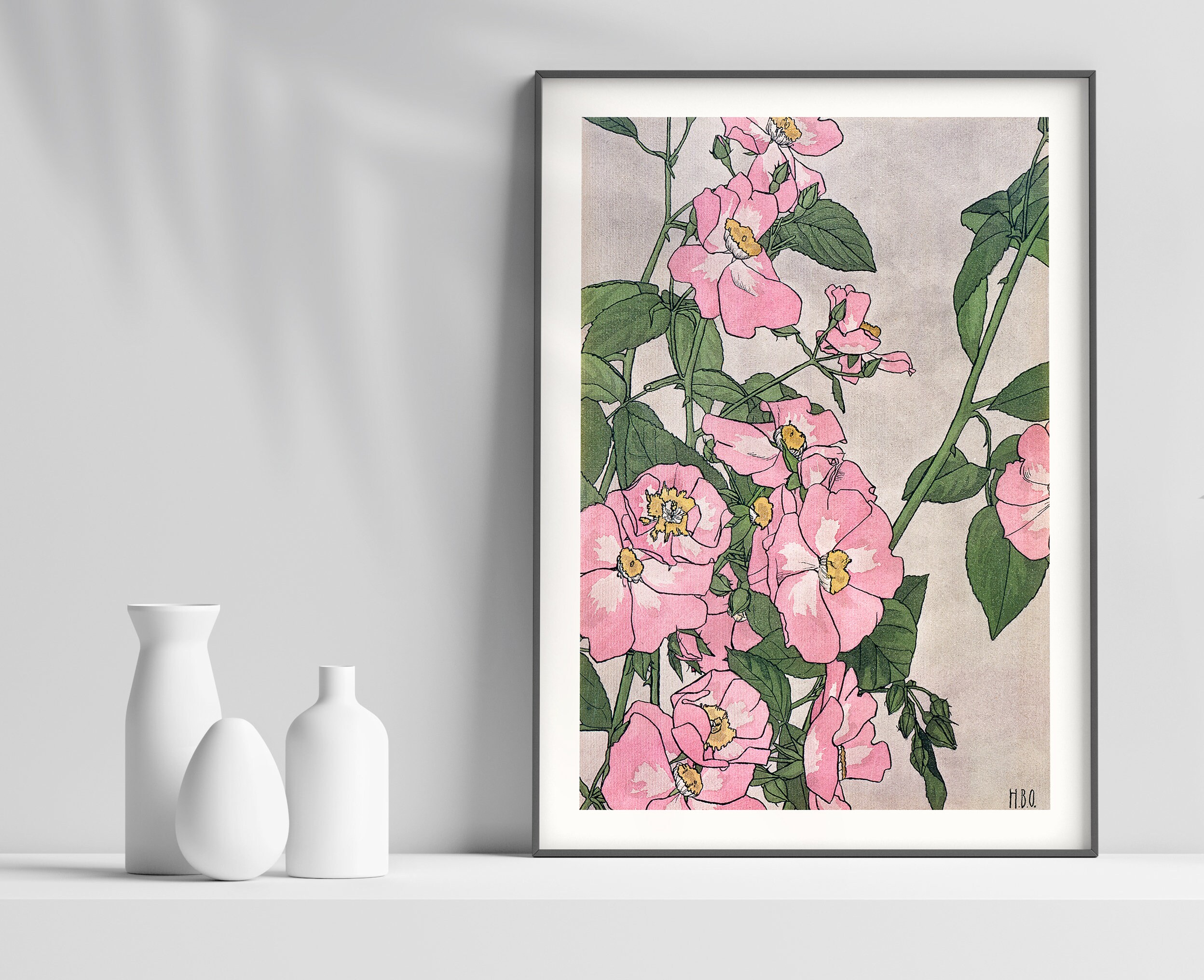 Vintage Pink Green Wall Art Set of 3 Prints Green Pink Floral - Etsy