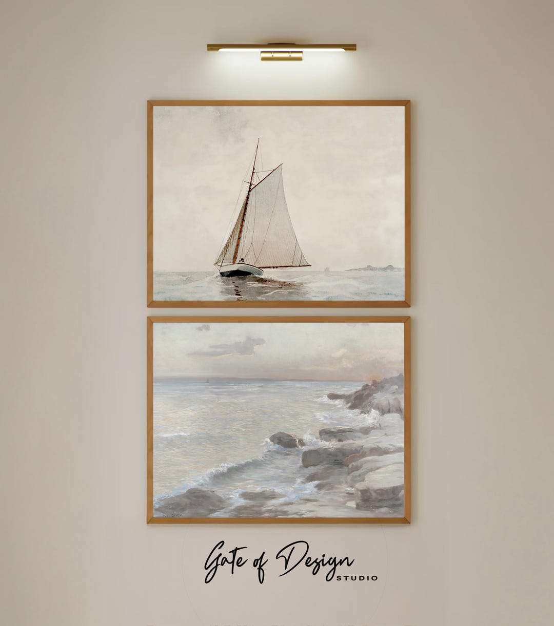 Printed Wall Art Coastal Set of 2 Sailboat and Ocean Prints Framed ...