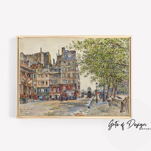 Vintage Paris Street Cityscape Wall Art Print, Antique Printable French Wall Decor, European Summer Landscape Painting DIGITAL Wall Print