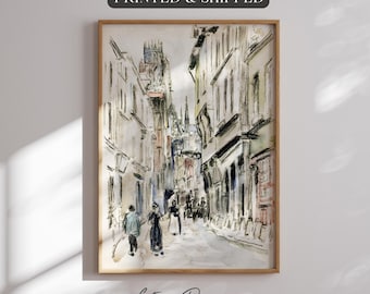 Framed Paris Street Print: Vintage European Fine Art