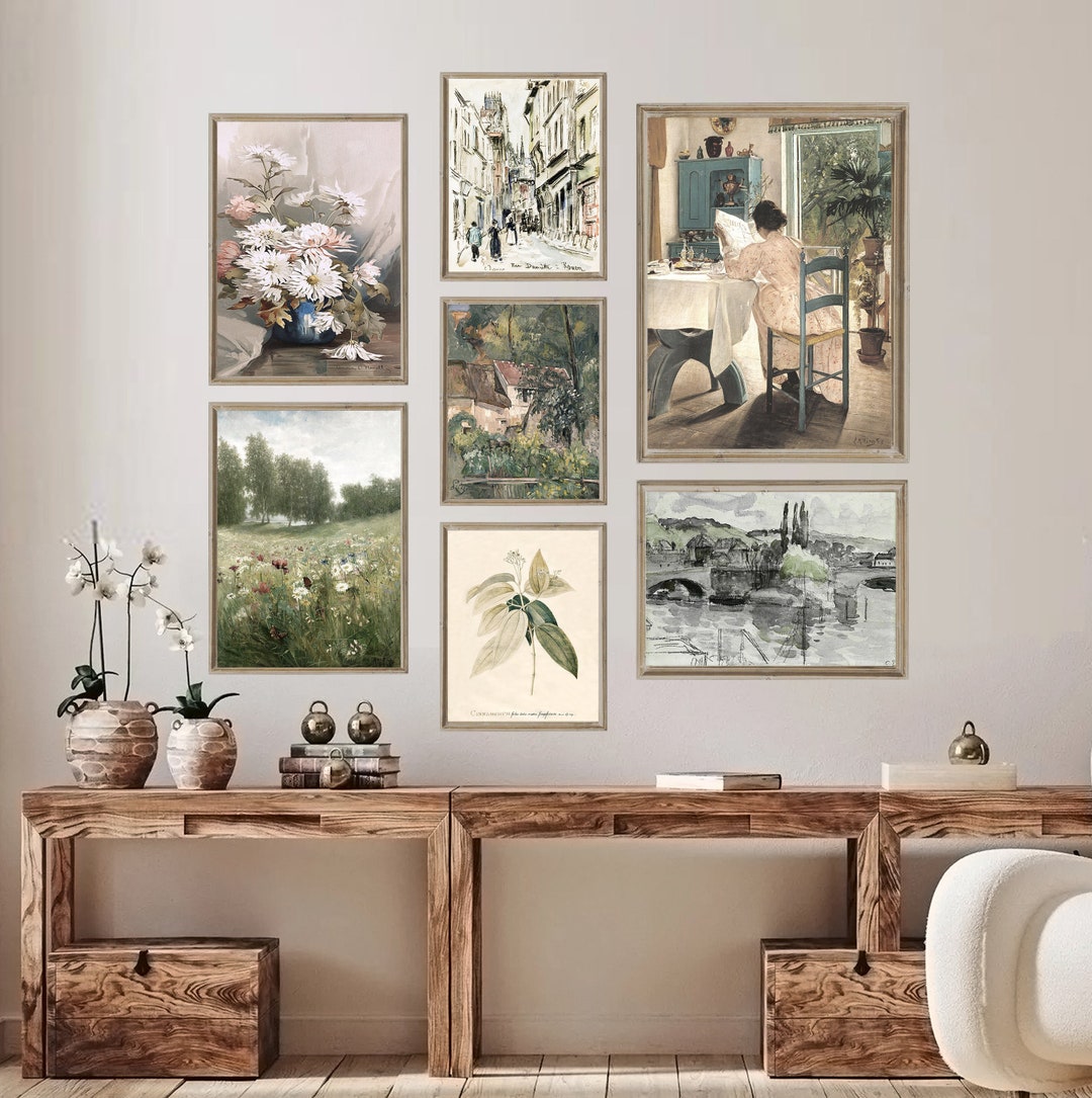 Vintage Rustic Gallery Wall Print Set Antique Gallery Wall Art Green