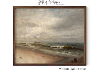 Framed Seascape Art Print: Vintage Coastal Beach Painting