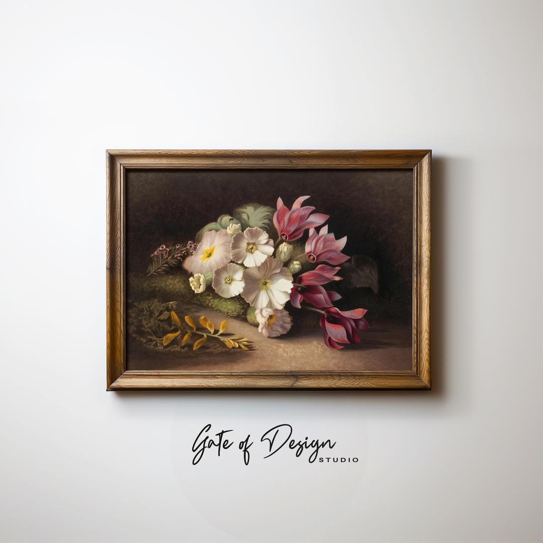 Moody Flowers Still Life Wall Art Print Vintage Spring Floral Oil ...