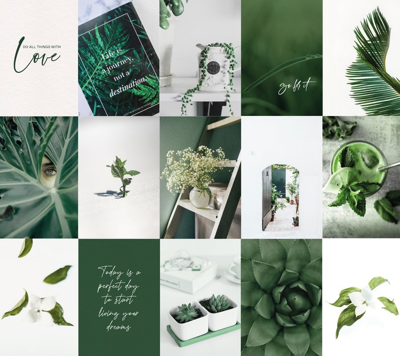 140pcs Botanical Green Wall Collage Kit Boho Aesthetic - Etsy UK