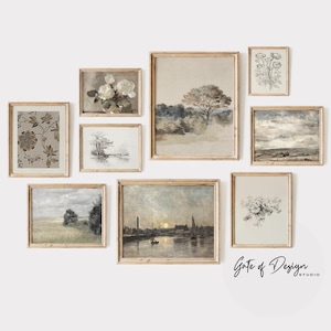 Vintage Landscape Gallery Wall Art Prints: Neutral Farmhouse Decor (Digital Download)