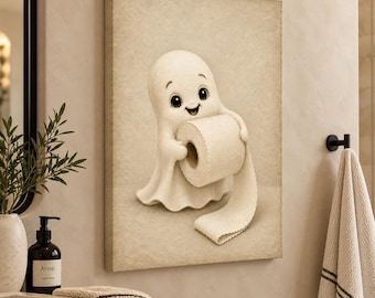 PRINTED Cute Ghost Bathroom Wall Art Halloween Toilet Paper Print Spooky Powder Room Decor