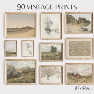 90 French Country Gallery Wall Art Set: Vintage Art Print Set Nature Landscape Printable Wall Art Antique Prints Muted Paintings Living Room