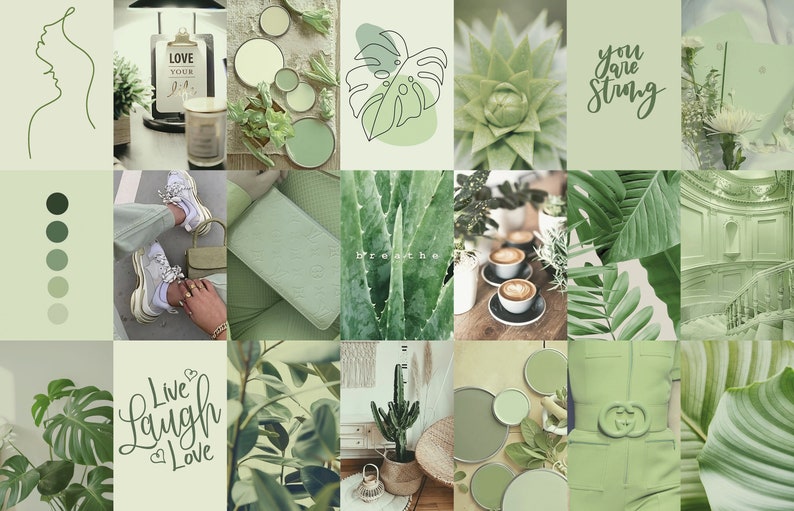 100pcs Sage Green Wall Collage Kit 2 Boho Aesthetic Soft | Etsy
