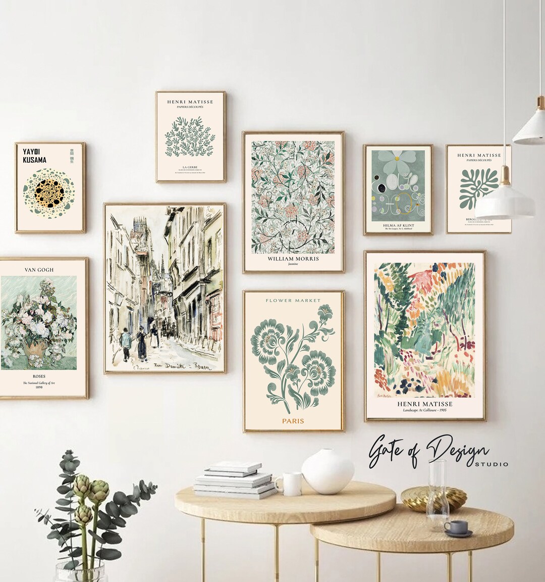 Vintage Green Gallery Wall Art Prints: Eclectic Exhibition Posters