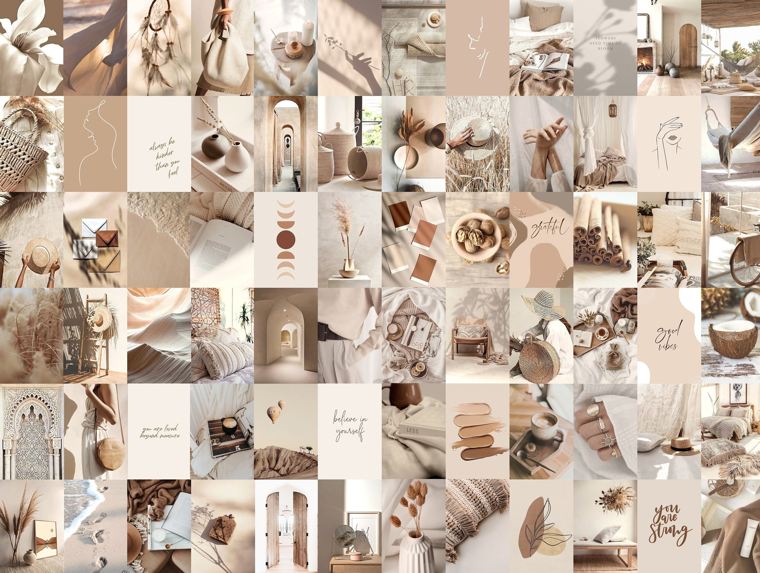 Cream Beige Aesthetic Wall Collage Kit (Digital Download) 100 Pcs Cream
