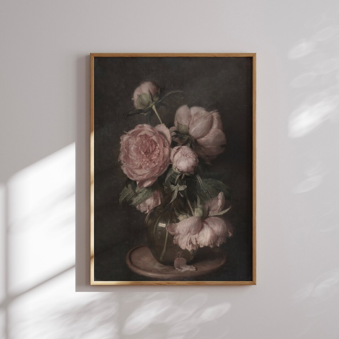Vintage Peonies Wall Art Print Dark Academia Floral Oil Painting Moody ...