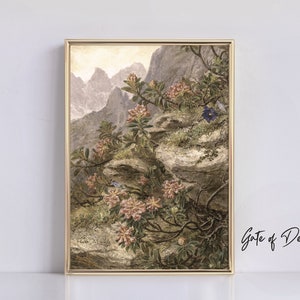 Muted Green Wall Art Print Nature Painting Country Antique Wall Print Farmhouse Landscape PRINTABLE Wall Art Vintage Neutral Wall Art Print