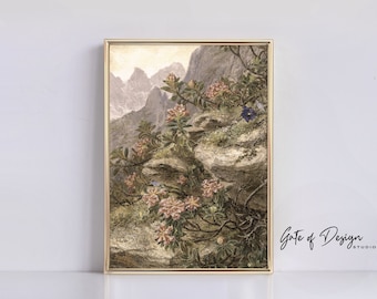 Muted Green Landscape Painting: Vintage Farmhouse Wall Art (Printable)