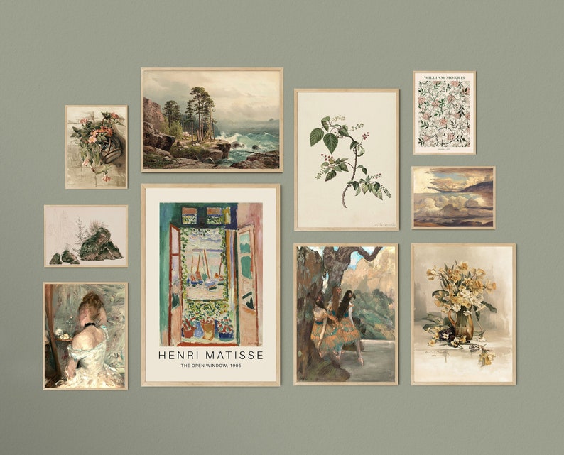 Green Gallery Wall Set Vintage Printable Art Wall Boho Art Prints Set Antique Prints Rustic Gallery Wall Print Maximalist Warm Home Decor