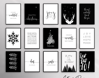 Black and White Christmas Print Set | Modern Holiday Gallery Wall Art (Digital Download)