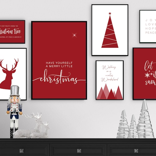 Set of 8 Festive Printable Wall Art Holiday Wall Decor Etsy