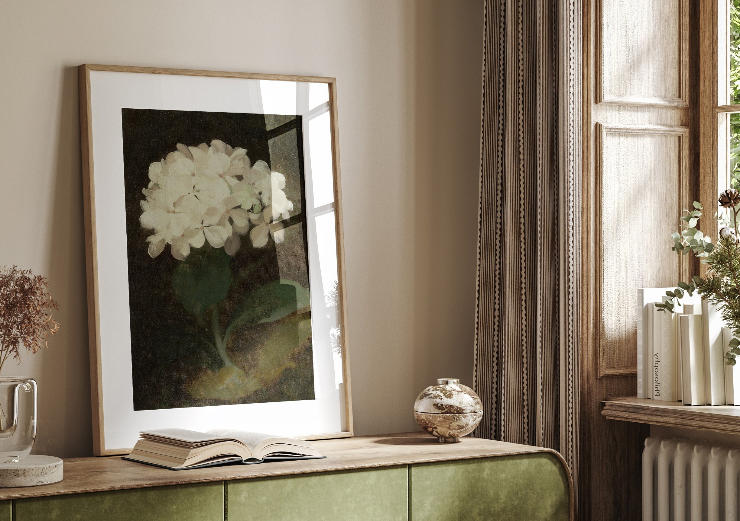 Moody Hydrangea Oil Painting: Dark Vintage Floral Art (digital Download ...