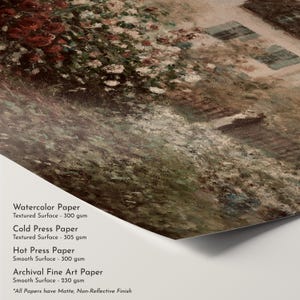 K&ouml;nnte beinhalten: Ein Druck eines floralen Landschaftsgem&auml;ldes mit strukturierter Oberfl&auml;che. Der Druck ist auf Aquarellpapier, Kaltpresspapier, Hei&szlig;presspapier und Archivkunstdruckpapier erh&auml;ltlich. Der Text lautet "Aquarellpapier", "Kaltpresspapier", "Hei&szlig;presspapier" und "Archivkunstdruckpapier".