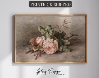 Vintage Floral Printed Wall Art Still Life Framed Rose Bouquet Painting Mailed Botanical Print