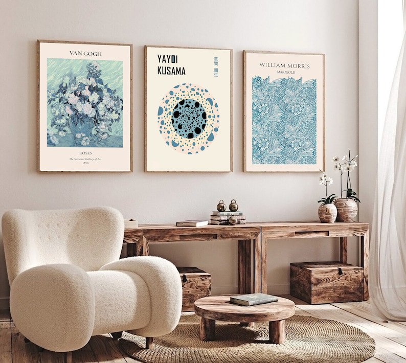 Blue Printable Wall Art Modern Room Decor Set of 3 Blue Etsy