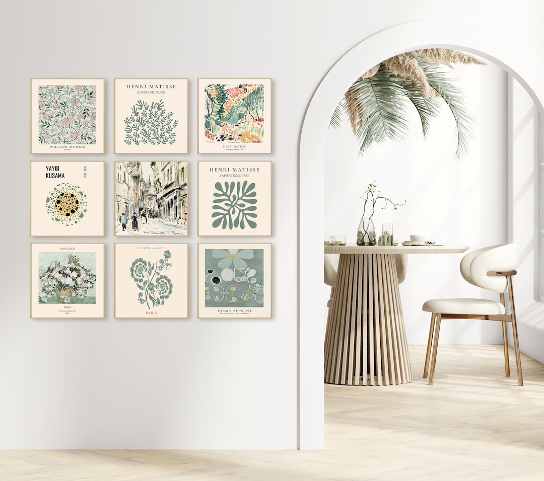 Square Printable Wall Art Set of 9: Green Gallery Wall Set, Modern Home ...