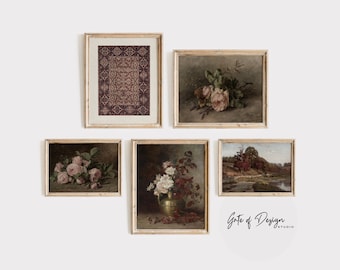 Vintage Gallery Wall Art Set: Moody Floral & Landscape Prints (Digital Download)
