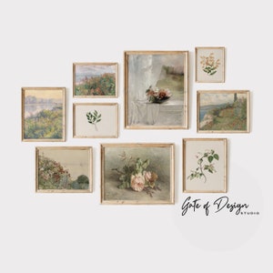 Vintage Green Gallery Wall Art Set: Floral Landscape Prints (Digital Download)