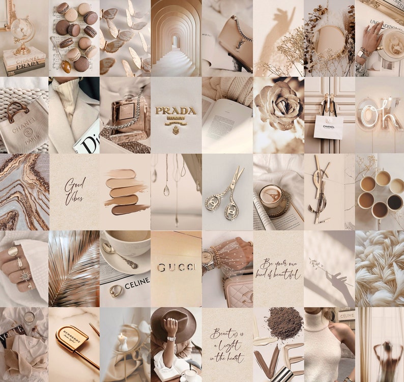 Beige Boujee Collage Kit Aesthetic #1, Beige Photo Wall Collage Set, Dorm Picture Wall, Trendy Teen Girl Room Decor, DIGITAL DOWNLOAD 80PCS 