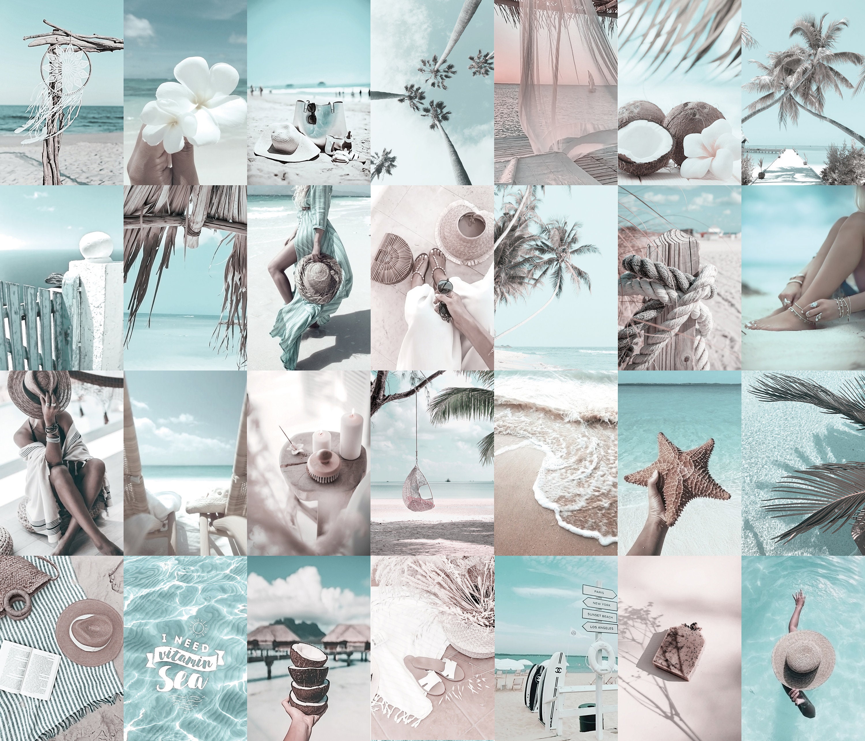120pcs Beach Wall Collage Kit Aesthetic Blue Boho Summer Etsy