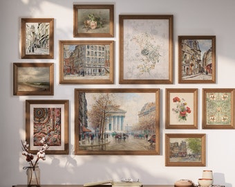 Set di stampe da parete per gallerie francesi vintage: arte da parete stampabile europea vintage, decorazioni per stampe murali di Parigi, stampe di paesaggi urbani antichi arte parigina