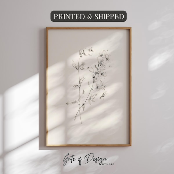 Framed Botanical Wall Art: Minimalist Floral Sketch Print