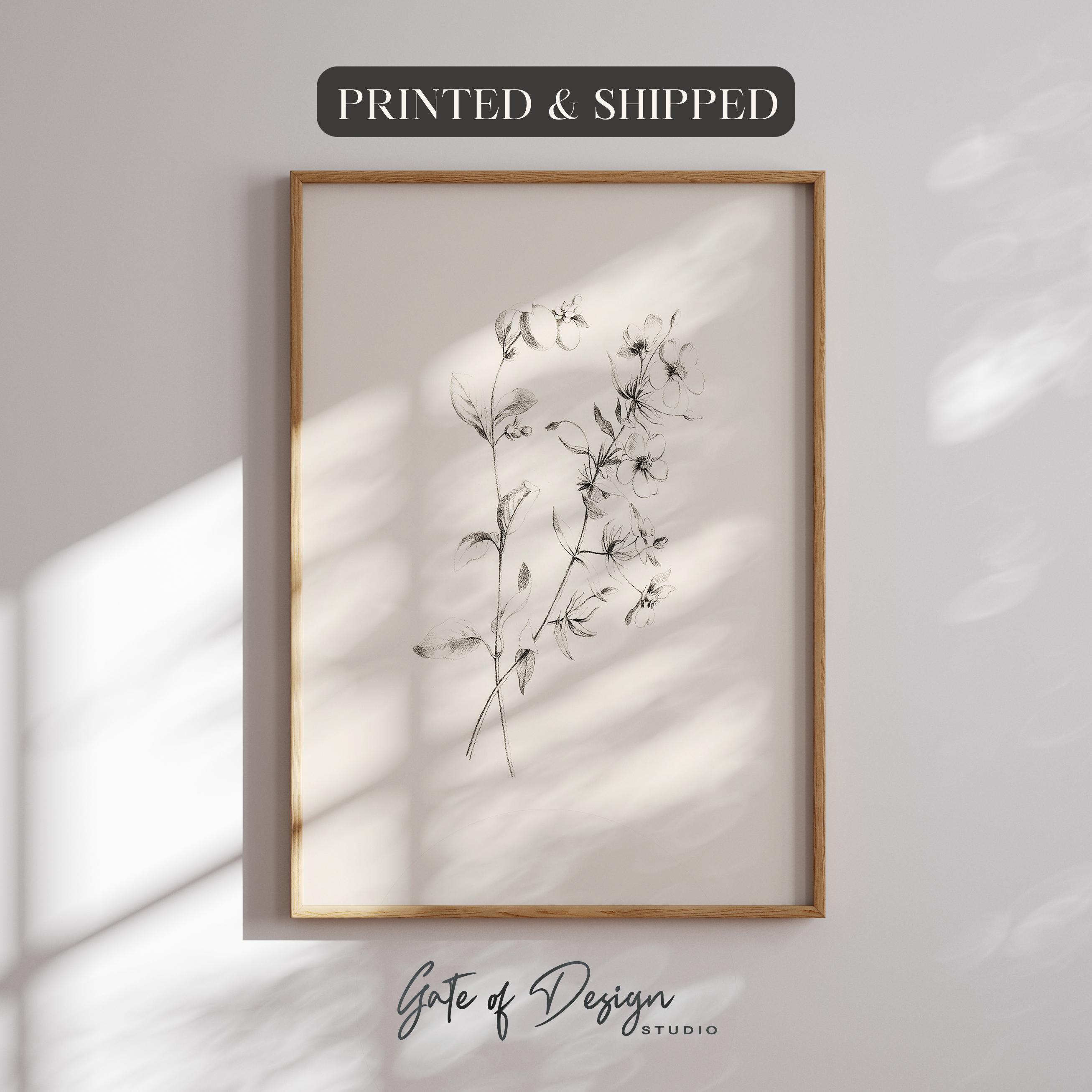 Framed Botanical Wall Art: Minimalist Floral Sketch Print