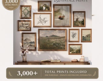 150 Green Vintage Bundle Wall Art Prints: Farmhouse Gallery Wall Set Muted Cottagecore Printable Art Set (Digital Download)