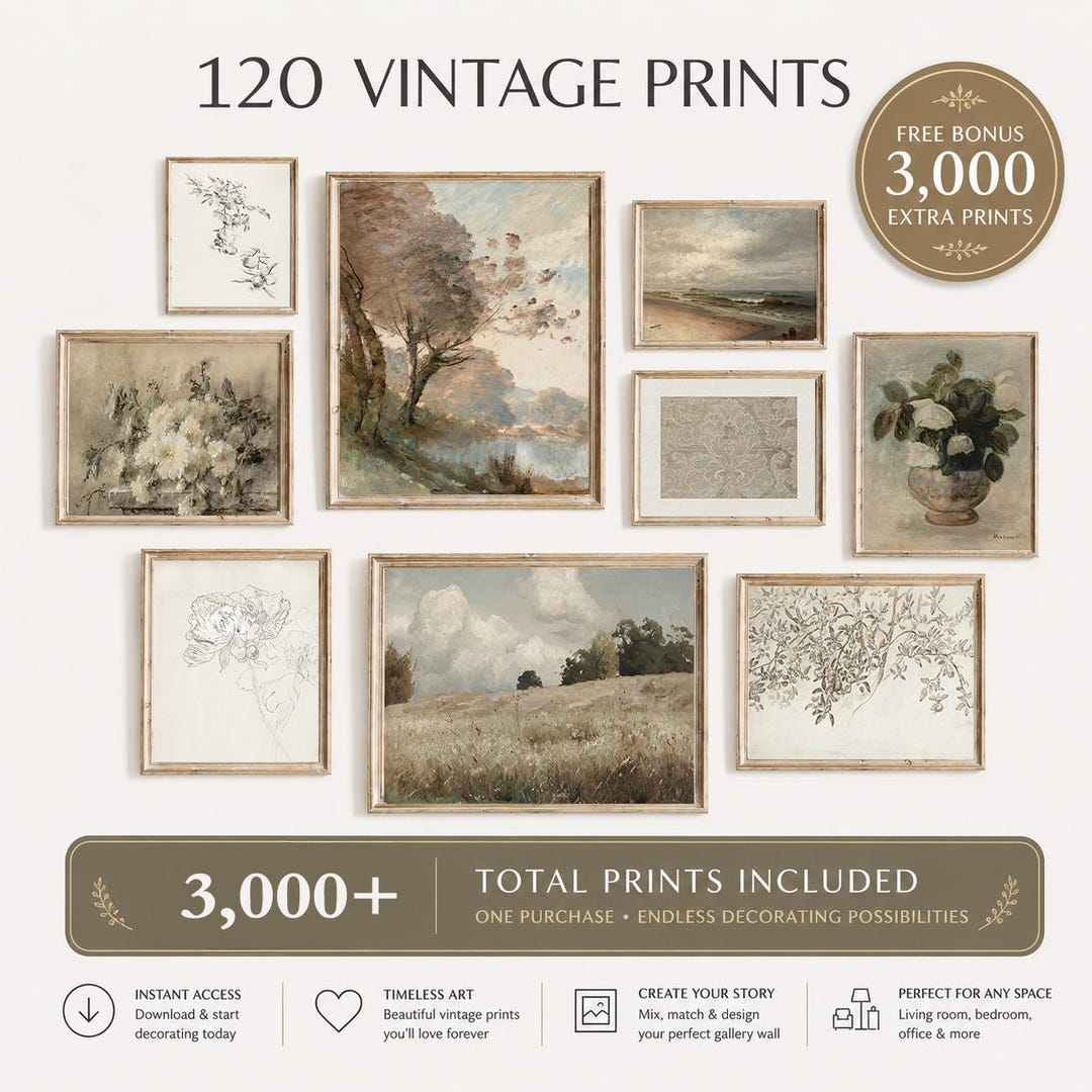 120 French Country Prints Set Wall Gallery Art Vintage Prints Rustic Decor Cozy Neutral Mu