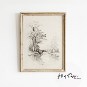 Vintage Tree Sketch Art Neutral Printable Wall Art Antique Drawing Living Room Decor Nature Downloadable Print Minimalist Line Art Gift Idea