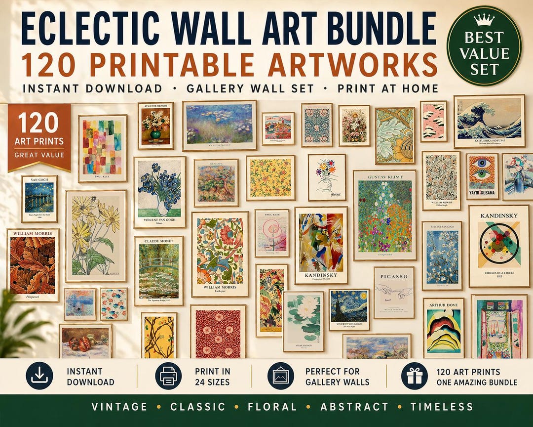 Eclectic Wall Art Bundle 120 Prints Printable Gallery Wall Set