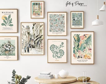 Printed Sage Green Wall Art Set: Framed Vintage Floral Gallery Wall Prints