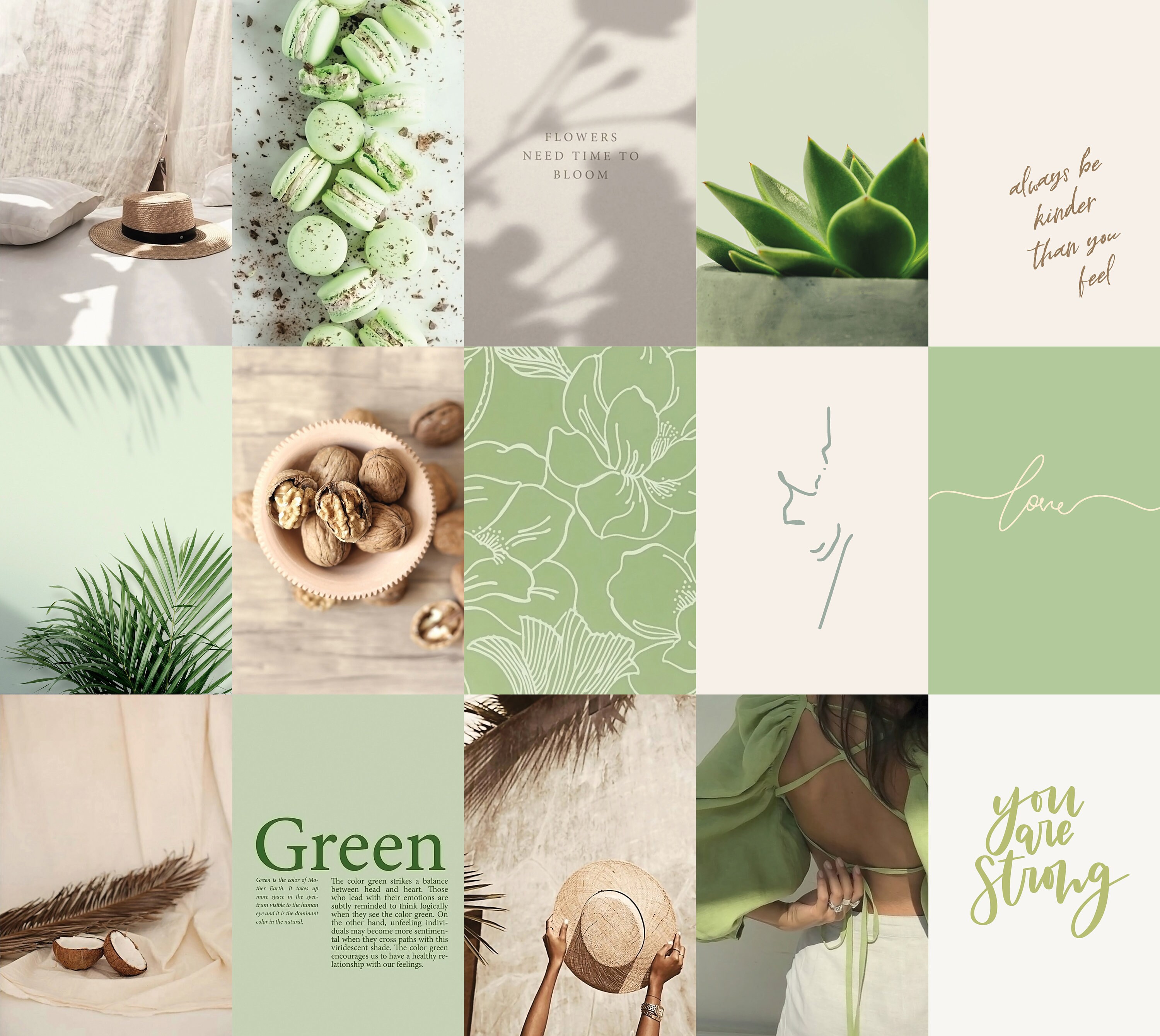 Boho Sage Green Wall Collage Kit 1 Aesthetic Botanical Soft | Etsy