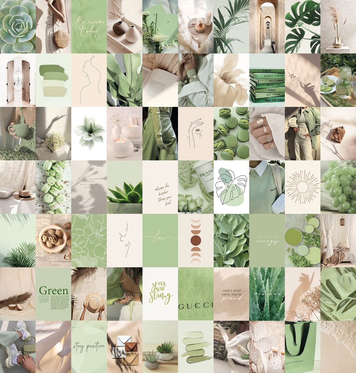 Boho Sage Green Wall Collage Kit 1 Aesthetic Botanical Soft - Etsy