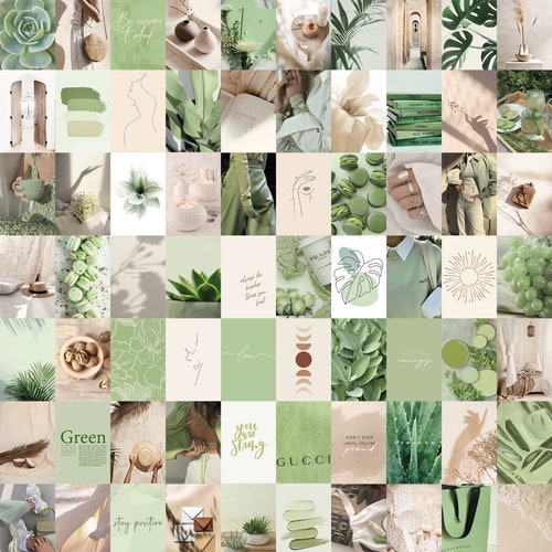 Boho Sage Green Wall Collage Kit Aesthetic Set of 50 Soft - Etsy